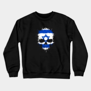 Chaotic Israeli Flag Splatter Skull Crewneck Sweatshirt